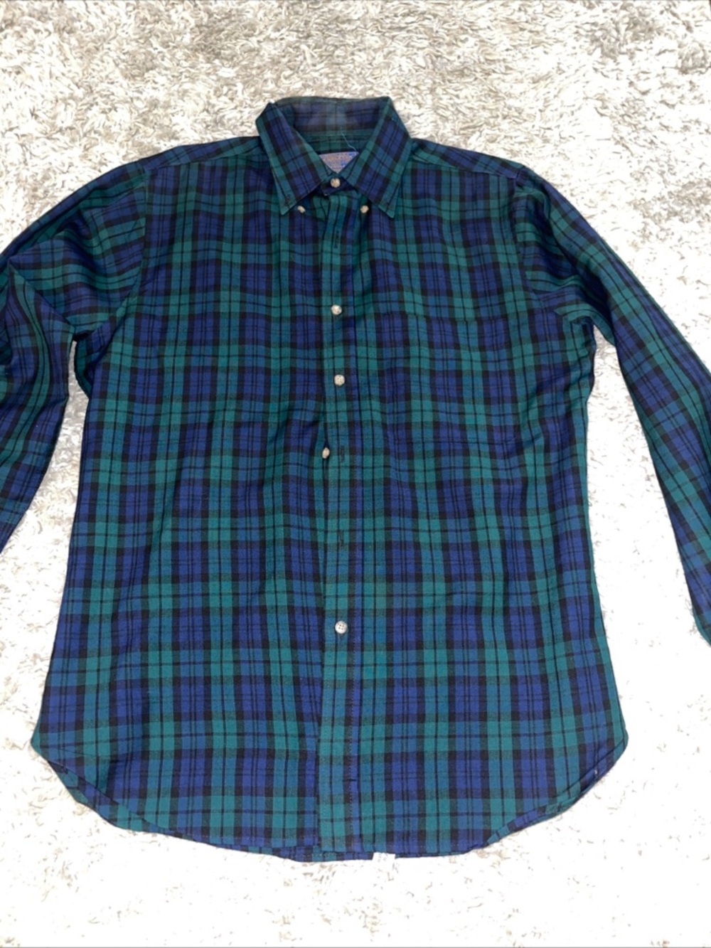 Vintage Vtg Pendleton Green/Blue Plaid Men's Medium Shirt Long Wool